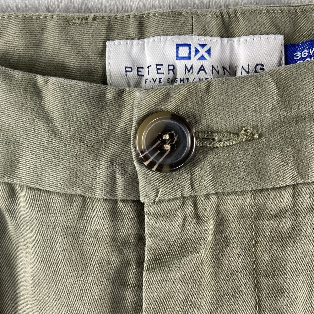 Peter Manning Pants men's 35x28 Chino Classic Fit Green Flat Front Casual Cotton - Picture 4 of 13
